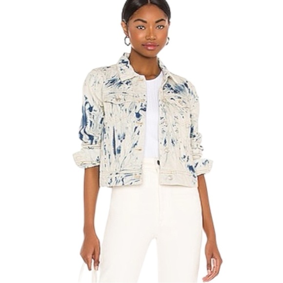 Free People Retro Acid Wash Bohemian Denim Jean Jacket Tie Dye Size Large NWT - Picture 6 of 16